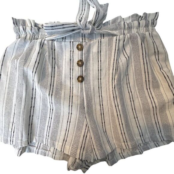 Striped High-Waist Shorts With Belt & Buttons - Sienna Sky - M - Cotton/Polyeste - Picture 5 of 5